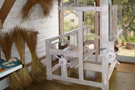 Dried Flax With Loom In Workshop